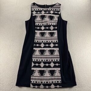 Kensie‎ Black Sleeveless Dress Geometric Textured Aztec Print Fitted Career Boho